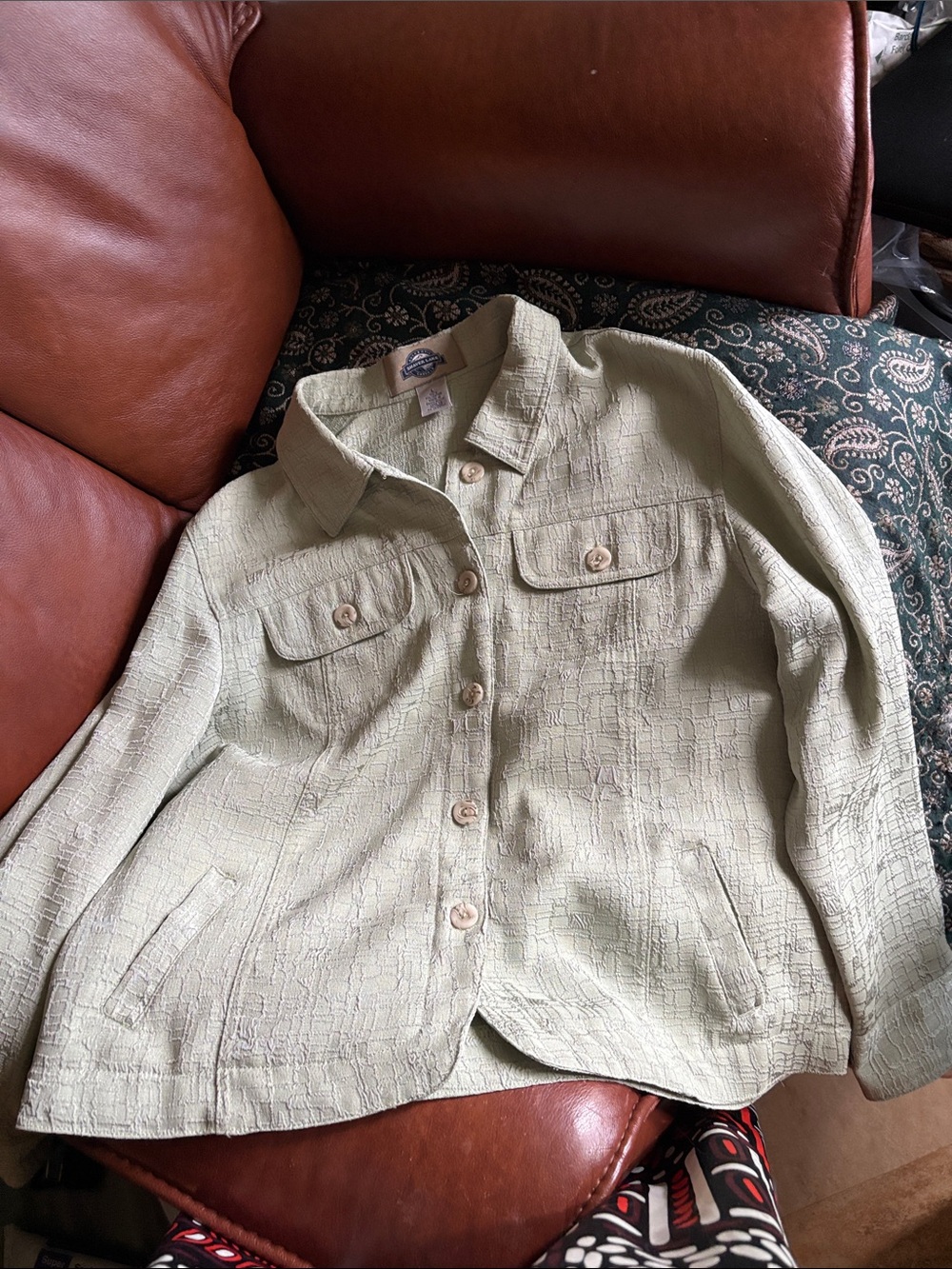 Coldwater Creek Light Green Textured Button-Up Jacket